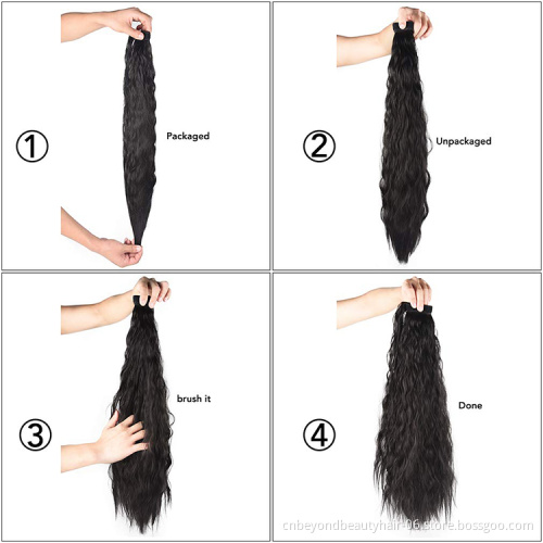 wholesale Private Label Cruly Synthetic ponytail Hair  Ribbon ponytail for Women Natural Hair wrap around ponytail